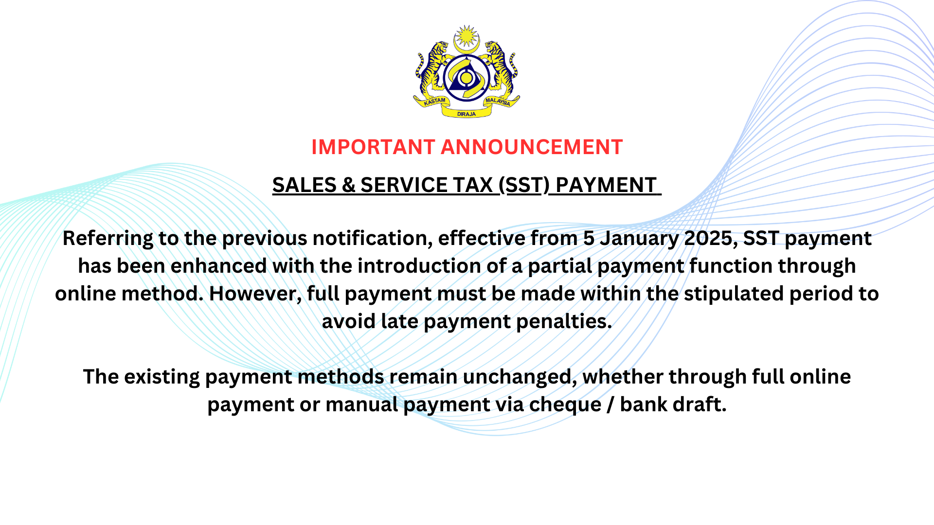 13-BI partial payment announcement